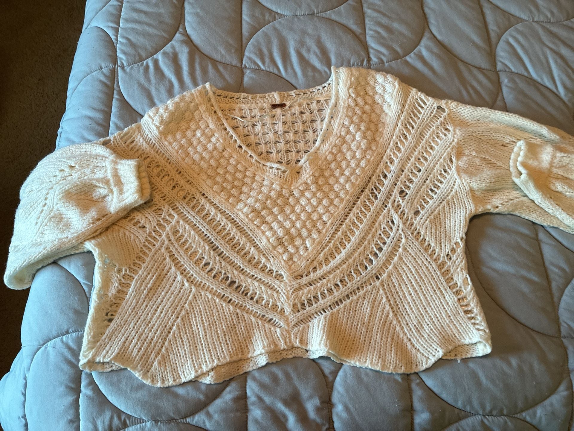 Free People Snowball Sweater Size S Ivory Wool Blend Open Knit A806 3