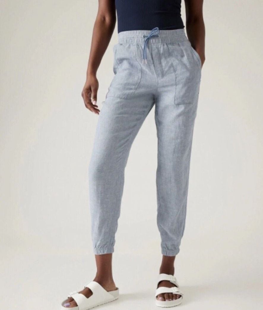 Athleta Cabo Linen Jogger Size 4 Blue Pull On Pants 2