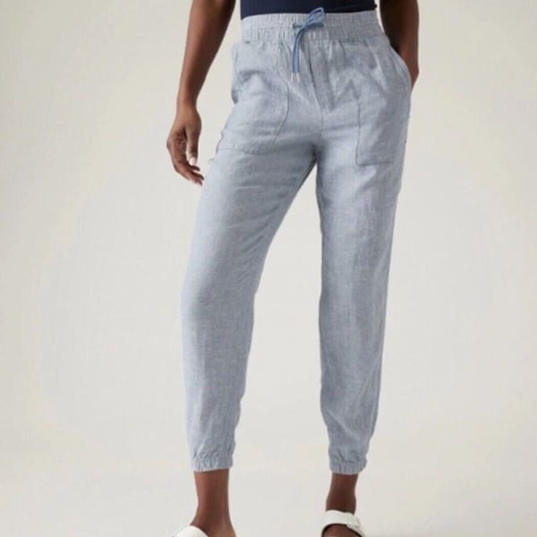 Athleta Cabo Linen Jogger Size 4 Blue Pull On Pants