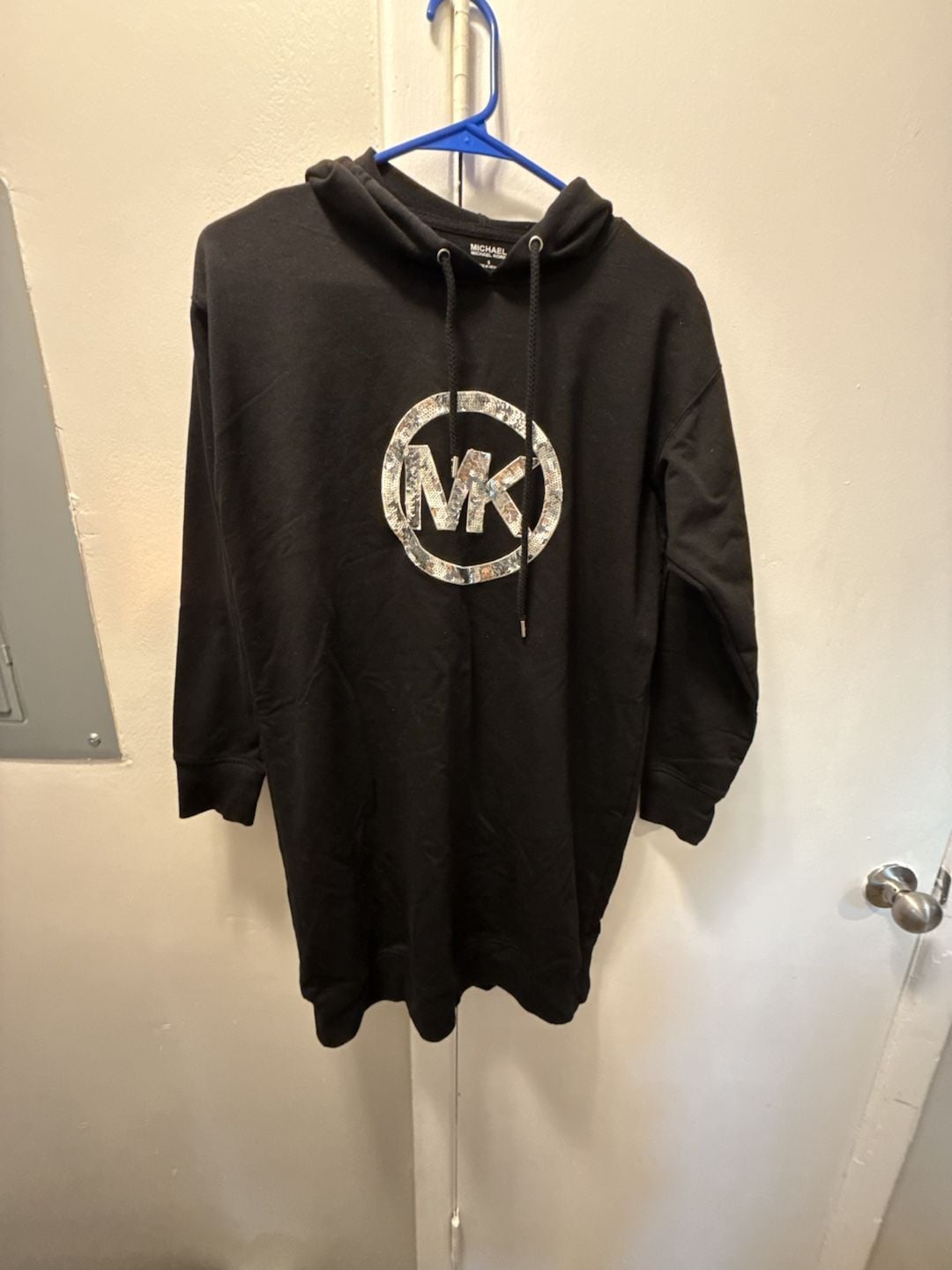 Michael Michael Kors Embellished Logo Cotton Hoodie Dress Size S Black 2
