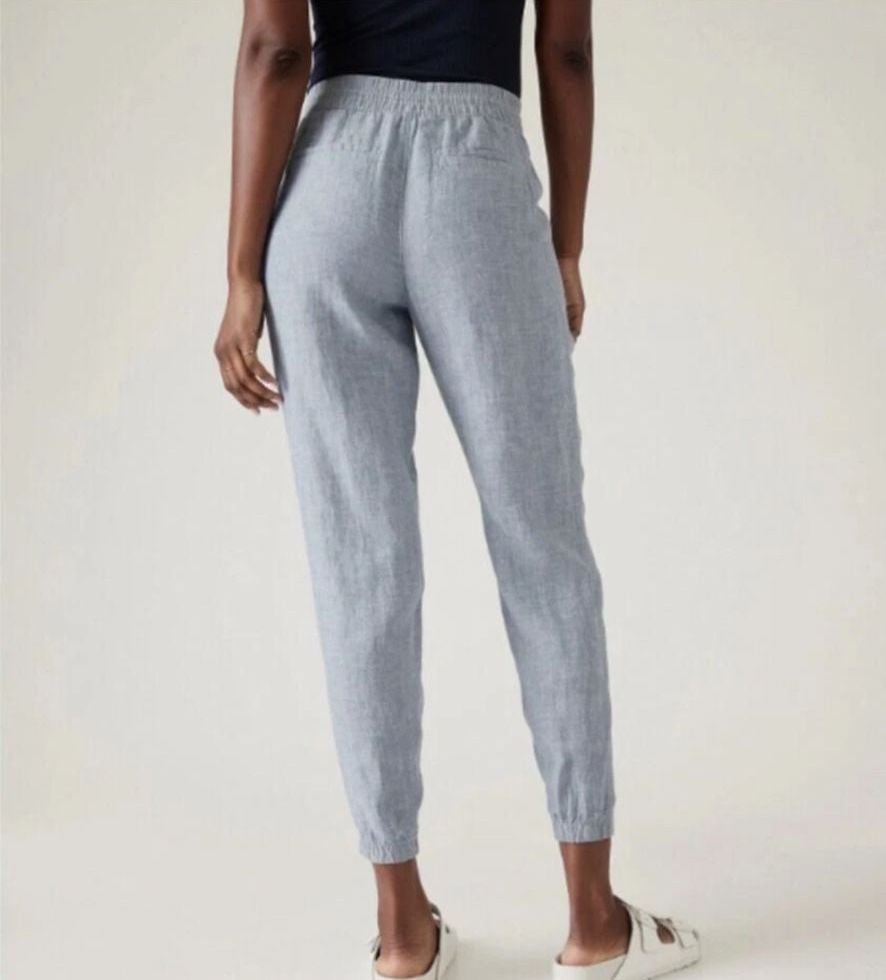 Athleta Cabo Linen Jogger Size 4 Blue Pull On Pants 3