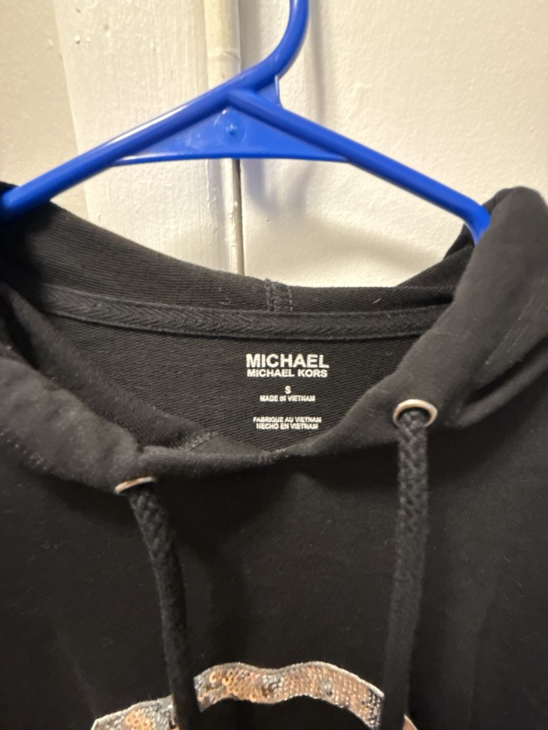 Michael Michael Kors Embellished Logo Cotton Hoodie Dress Size S Black 4