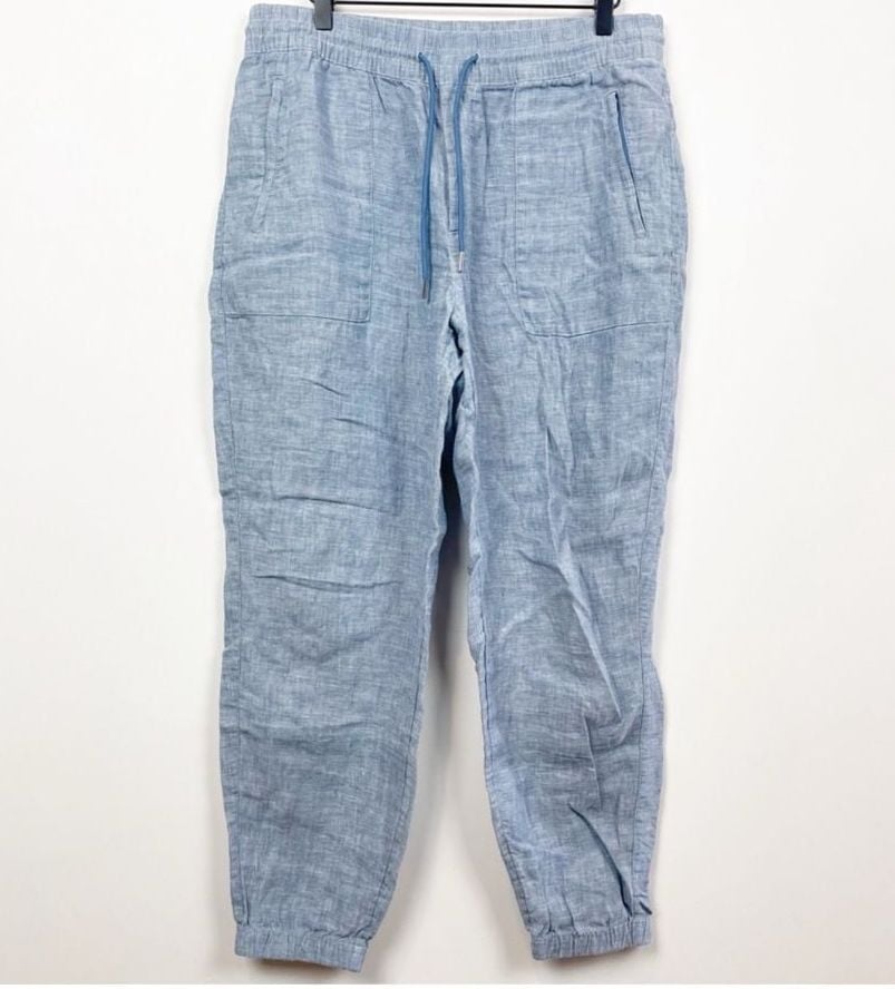 Athleta Cabo Linen Jogger Size 4 Blue Pull On Pants 4
