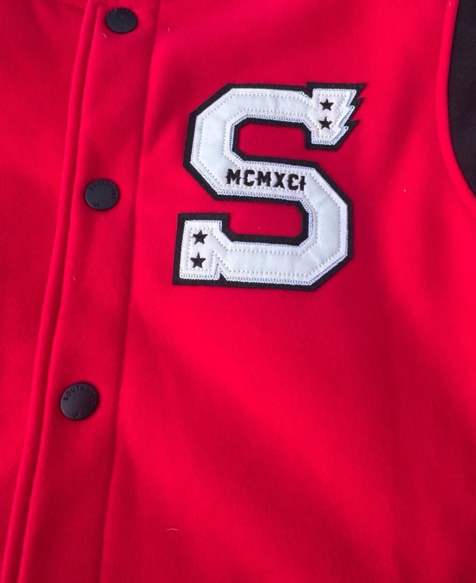 Y2K Southpole Varsity Jacket Size L Red Black Letterman Snap 6
