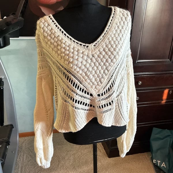 Free People Snowball Sweater Size S Ivory Wool Blend Open Knit A806
