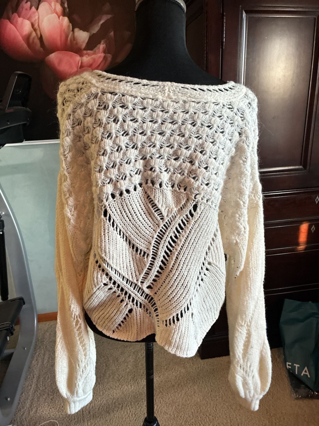 Free People Snowball Sweater Size S Ivory Wool Blend Open Knit A806 11