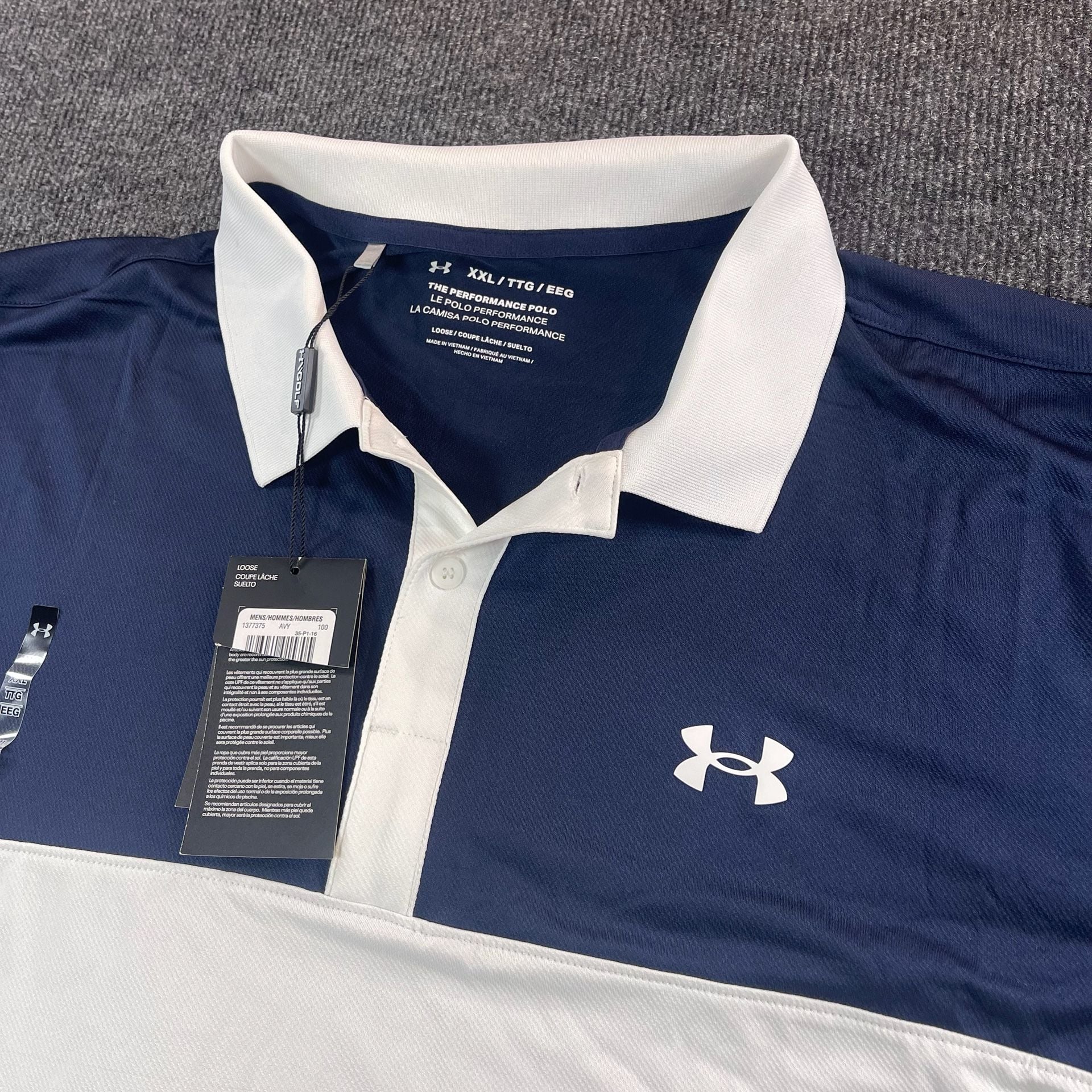 Under Armour Performance Polo Shirt Size XXL Blue White Golf 2