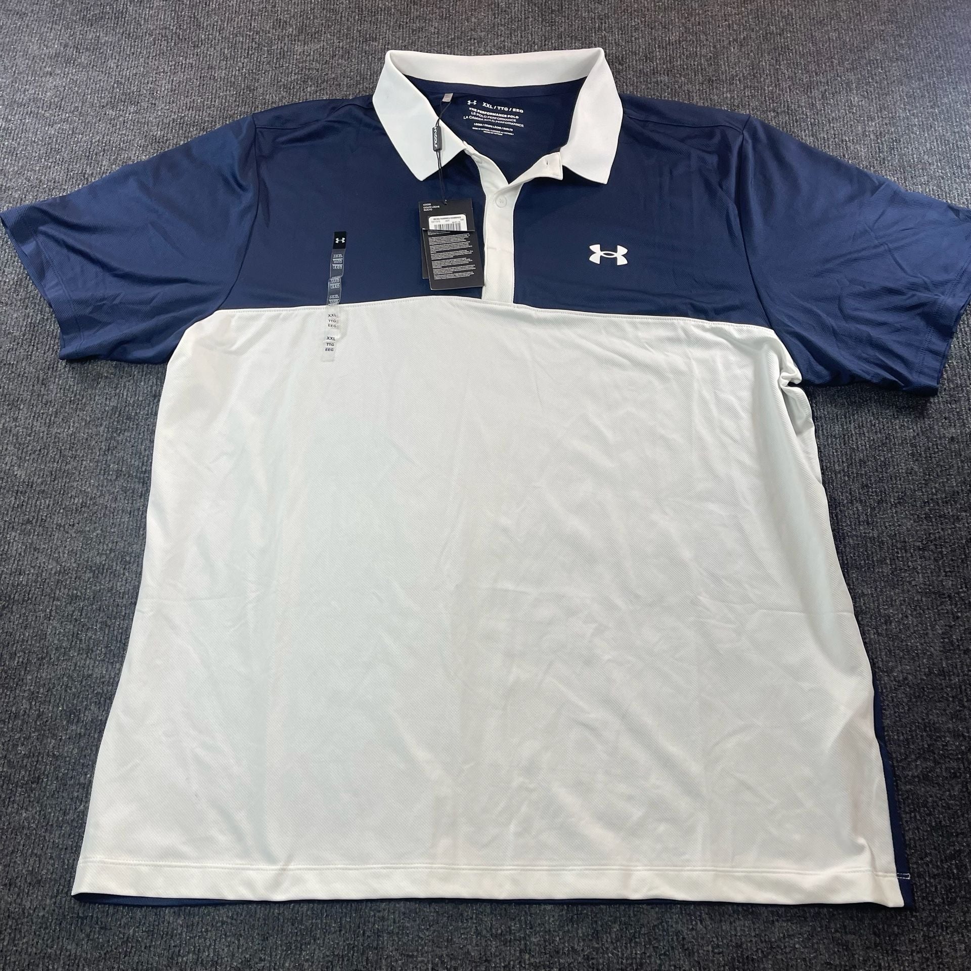 Under Armour Performance Polo Shirt Size XXL Blue White Golf 3