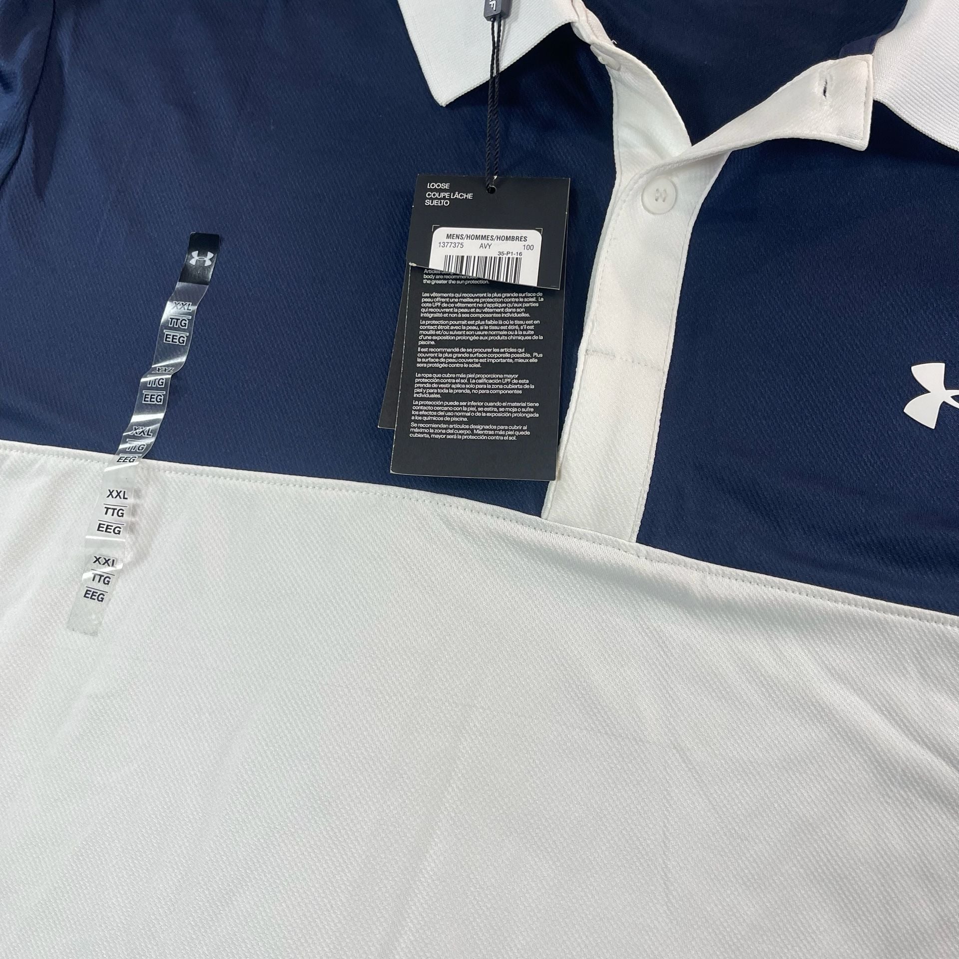 Under Armour Performance Polo Shirt Size XXL Blue White Golf 6