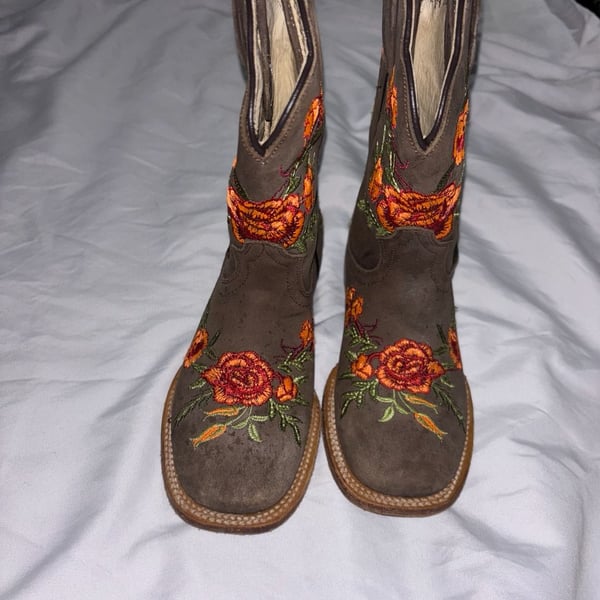 McAllen Cowboy Boots KIDS Brown Floral Embroidered Western