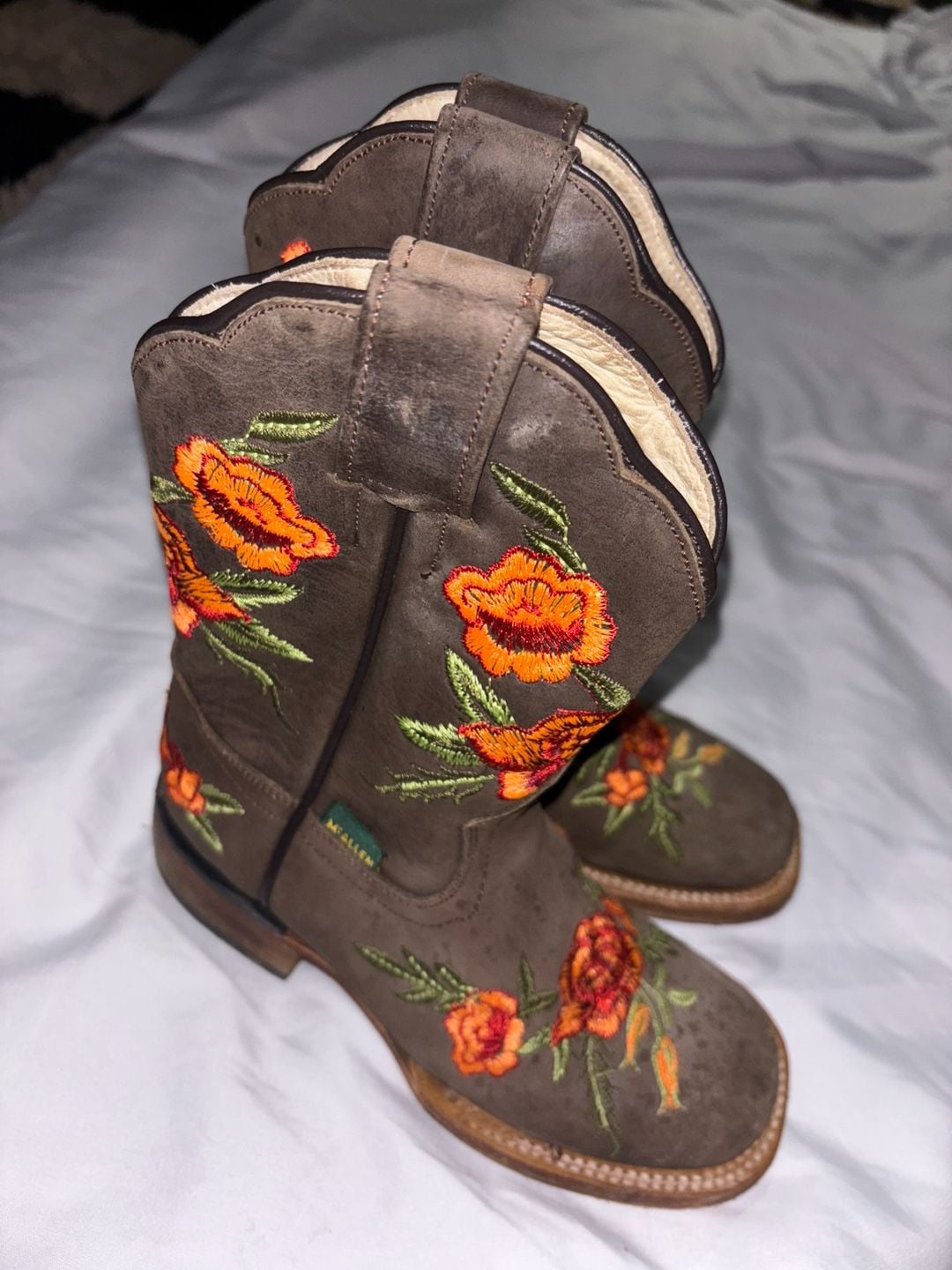 McAllen Cowboy Boots KIDS Brown Floral Embroidered Western 3