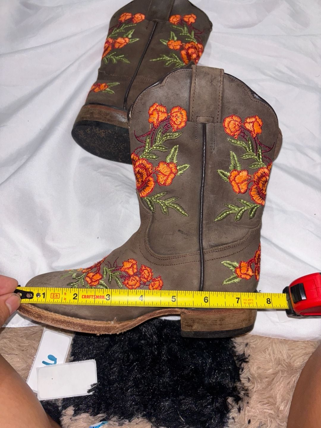 McAllen Cowboy Boots KIDS Brown Floral Embroidered Western 6