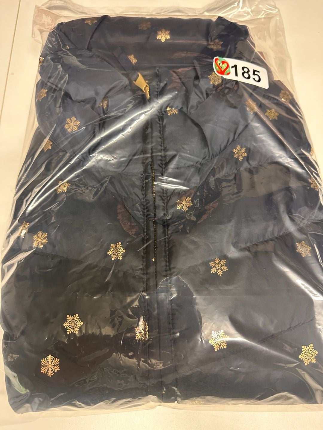 Talbots Quilted Puffer Vest Size X Navy Gold Snowflake Print 7