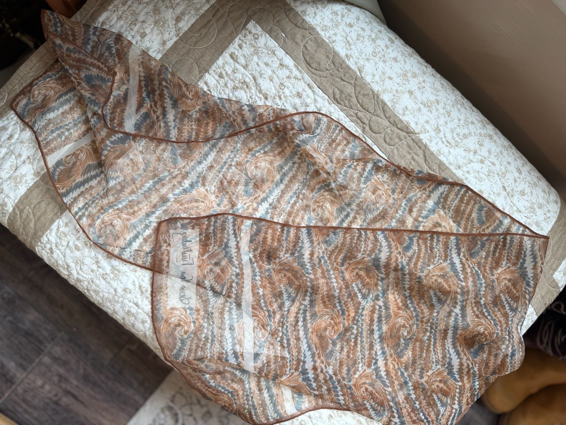 Diane von Furstenberg Oblong Scarf Brown Blue Paisley Print Silk 3