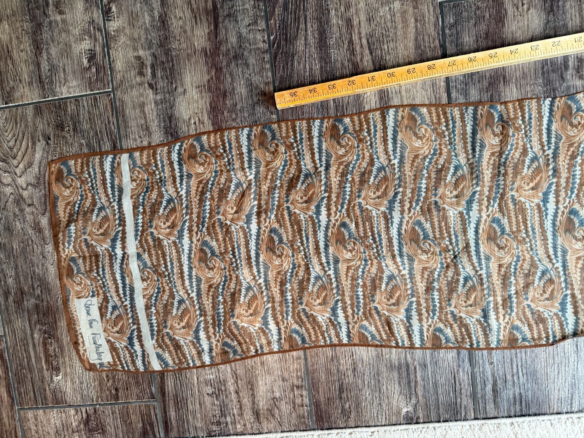Diane von Furstenberg Oblong Scarf Brown Blue Paisley Print Silk 4