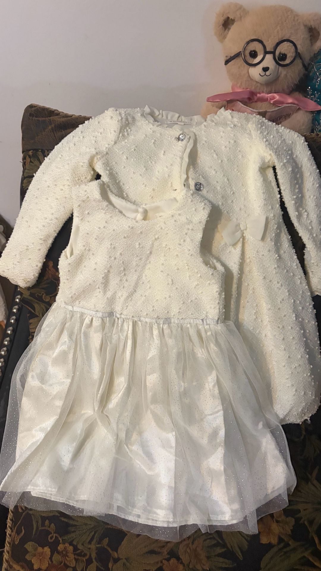 Nannette Kids 2-Piece Set Holiday Dress And Coat Size 12 Cream 1