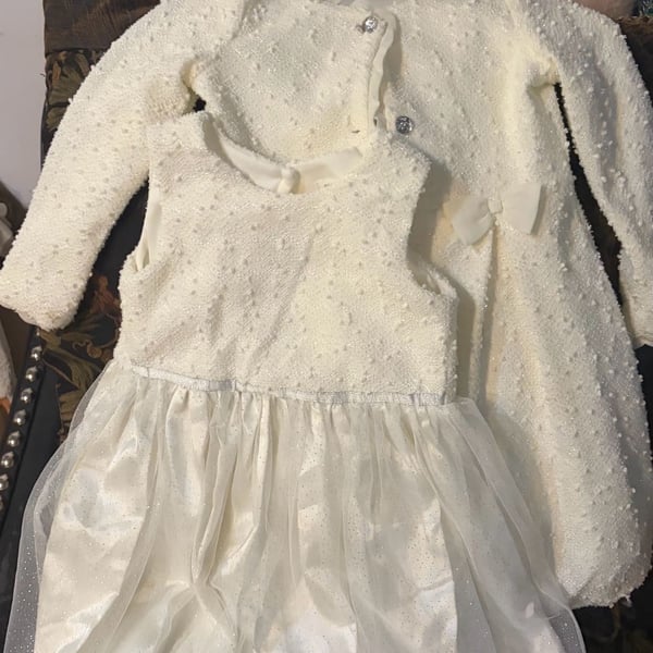 Nannette Kids 2-Piece Set Holiday Dress And Coat Size 12 Cream