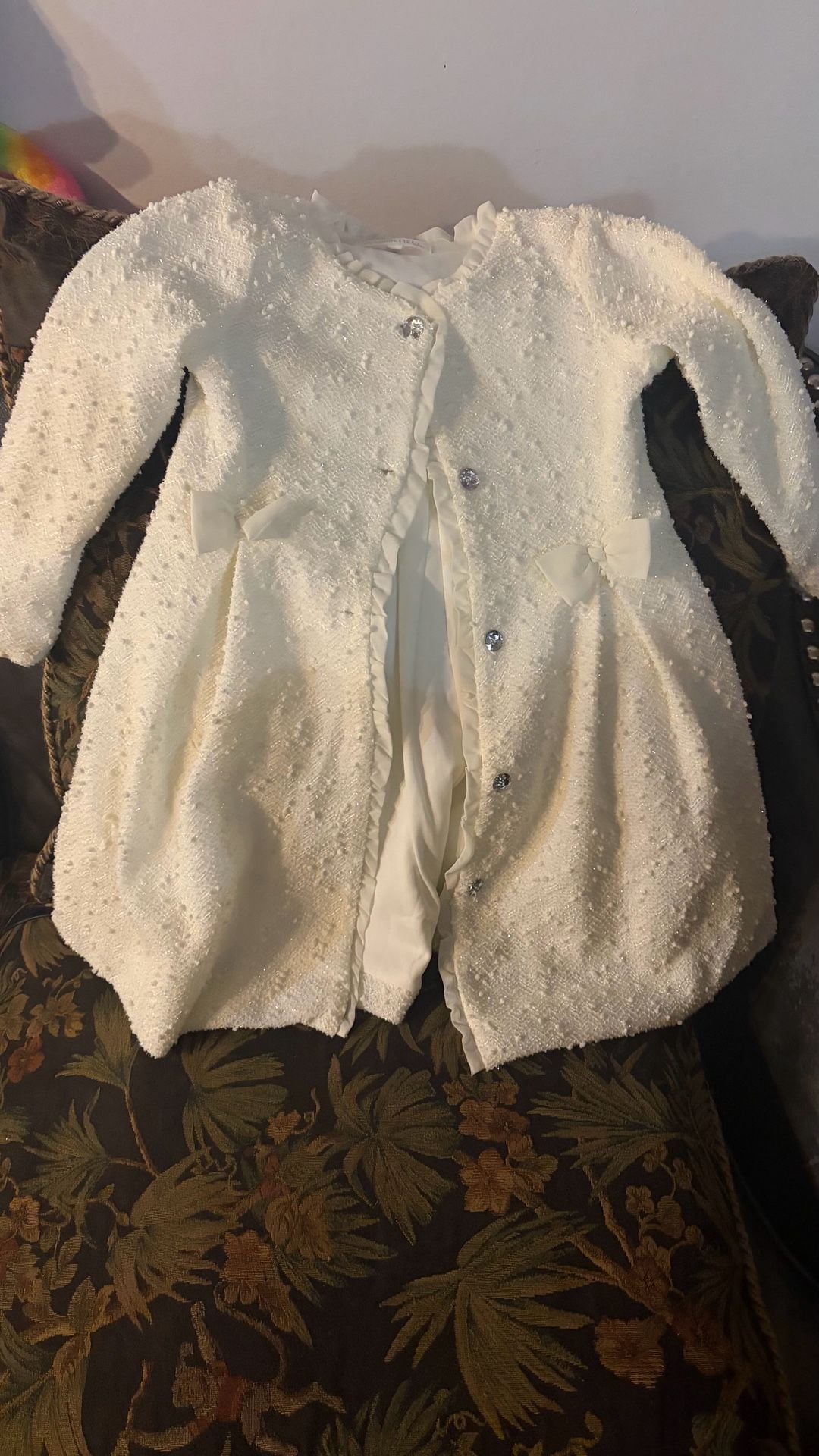 Nannette Kids 2-Piece Set Holiday Dress And Coat Size 12 Cream 3