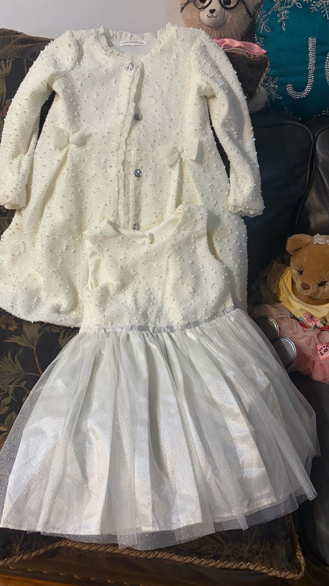 Nannette Kids 2-Piece Set Holiday Dress And Coat Size 12 Cream 6