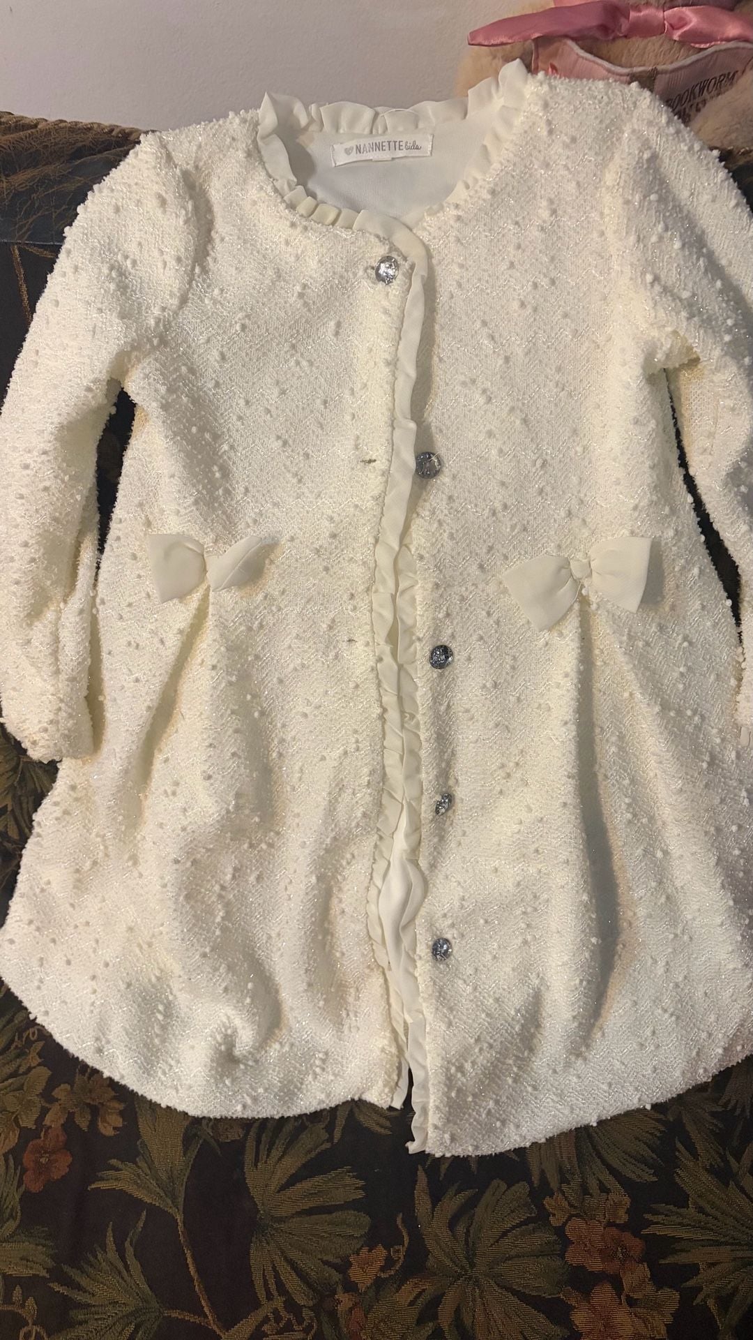 Nannette Kids 2-Piece Set Holiday Dress And Coat Size 12 Cream 9