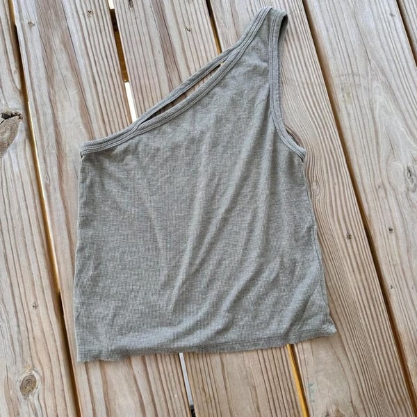 American Eagle Soft & Sexy Rib One Shoulder Tank Top Size M Gray
