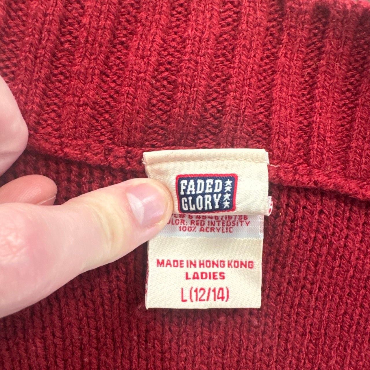 Faded Glory Sweater Size L 12/14 Red Cable Knit V-Neck 4