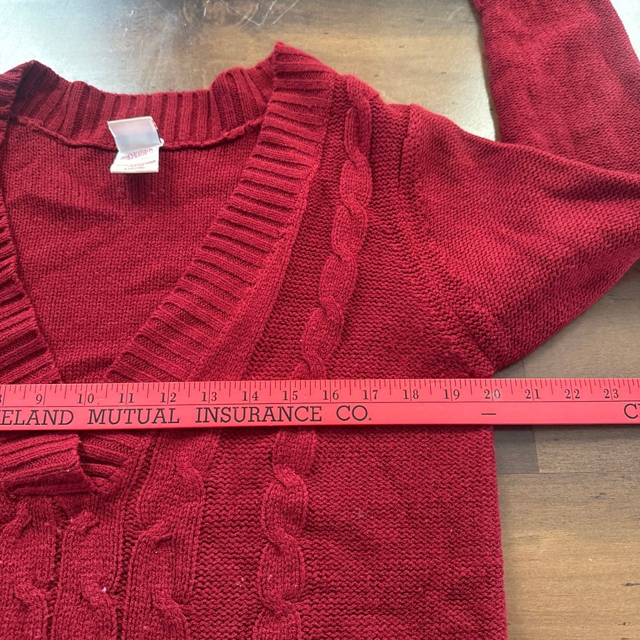 Faded Glory Sweater Size L 12/14 Red Cable Knit V-Neck 6