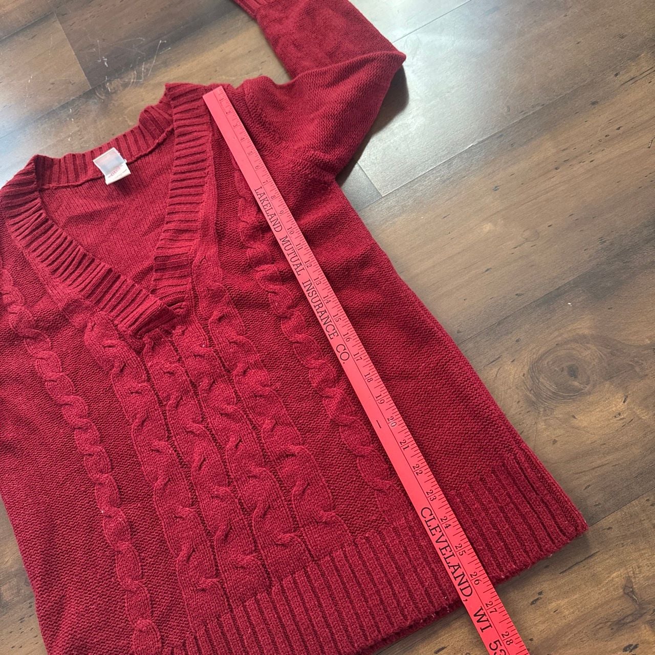 Faded Glory Sweater Size L 12/14 Red Cable Knit V-Neck 7