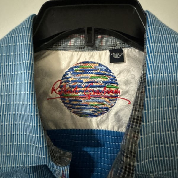 Robert Graham Button-Up Shirt Size 2XL/2TG Blue Geometric Long Sleeve