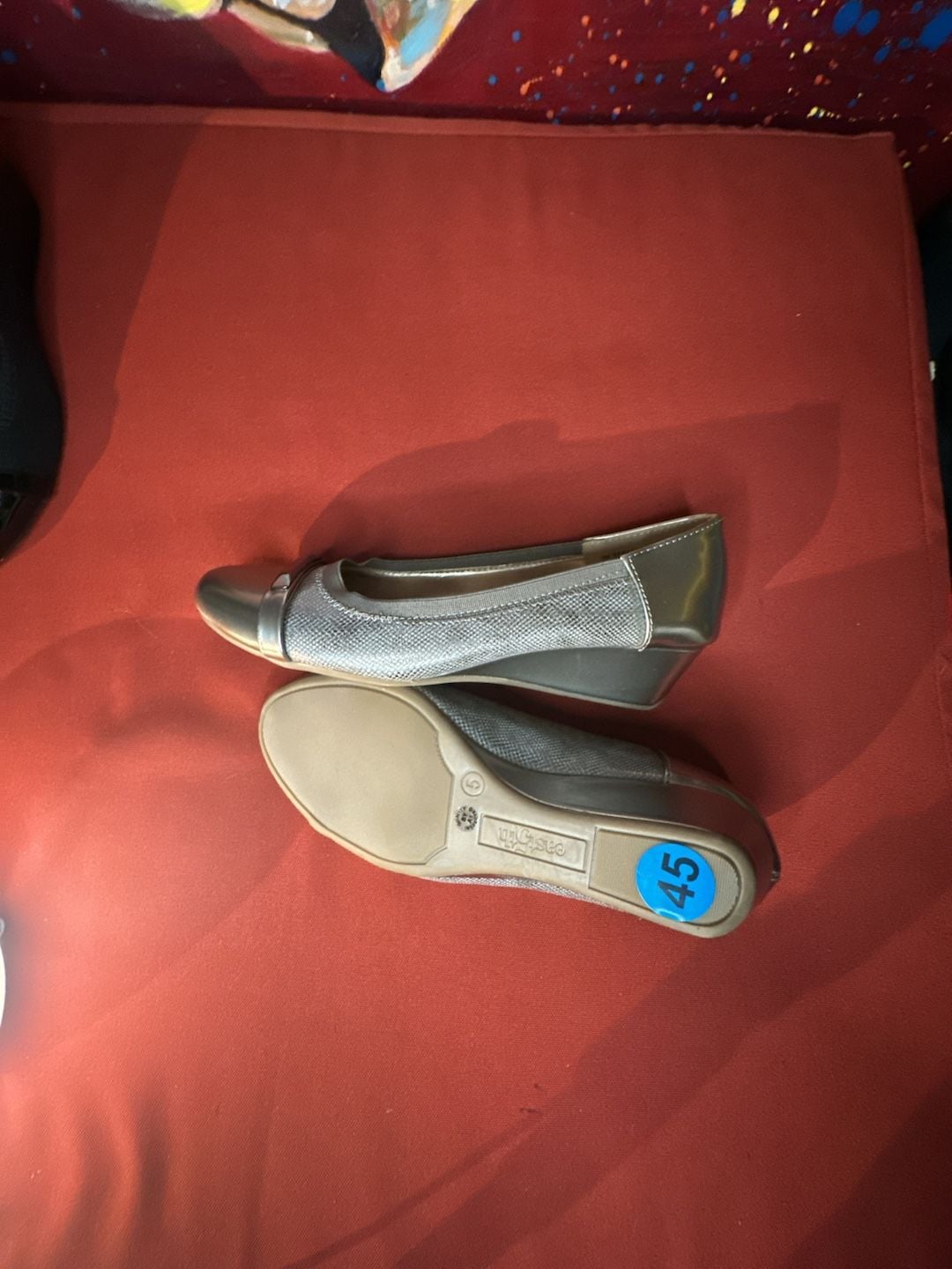 No.45 East 5th Memory Foam Silver Wedge Heels 9