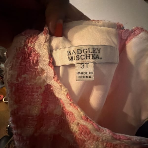 Badgley Mischka Pink Tweed Dress Size 3T Plaid Ruffle