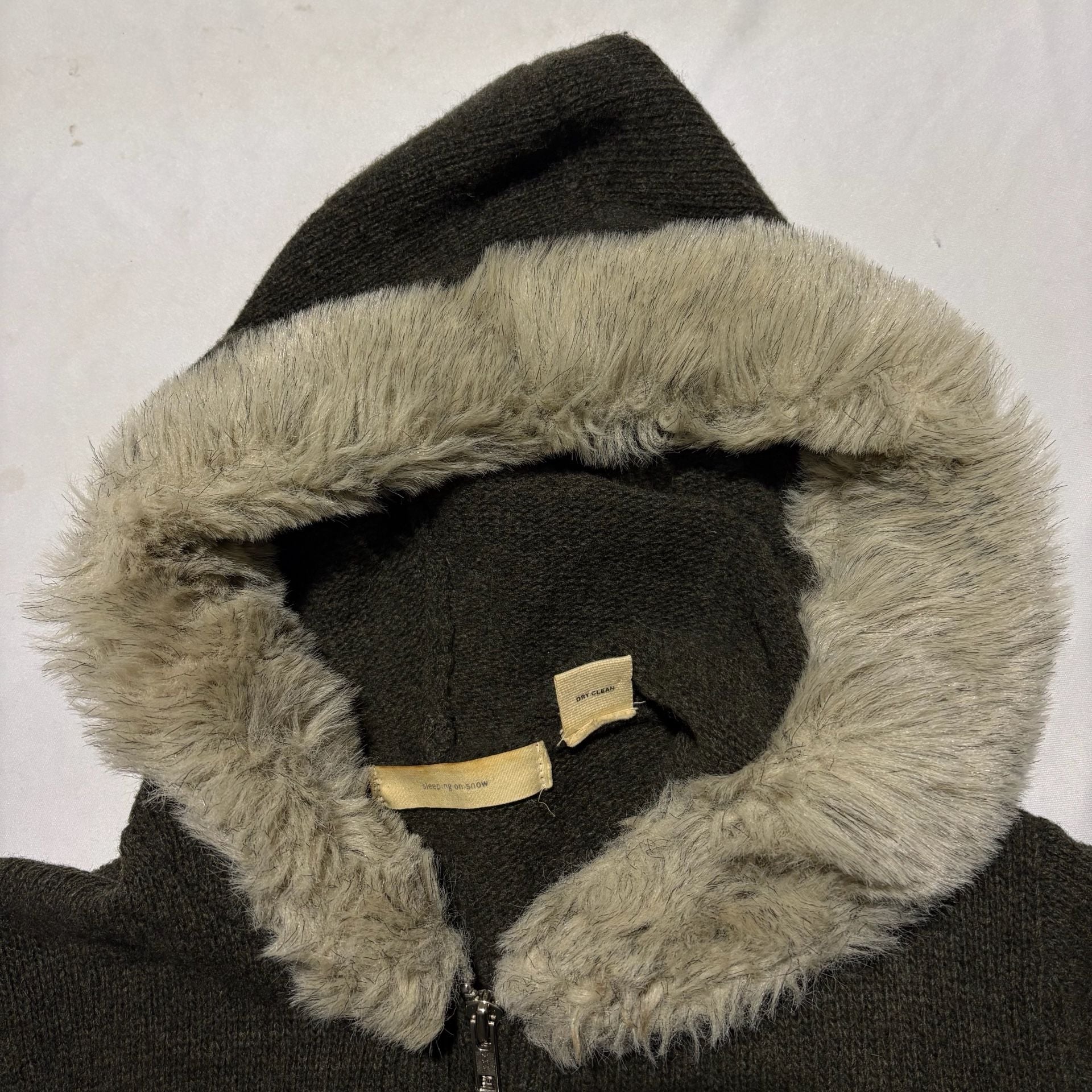 Anthropologie Sleeping On Snow Lambswool Knit Hoodie Sweater Jacket Faux Fur M
8
