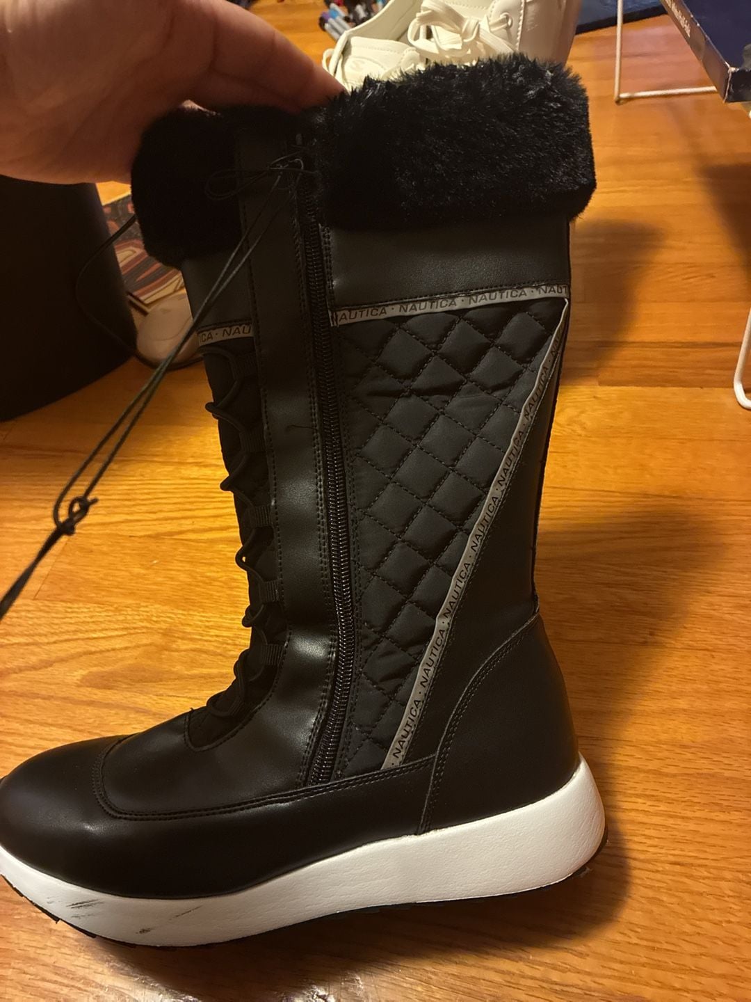 Nautica Everly Winter Boots Size 8 Black Quilted Faux Fur Snow Boot 7