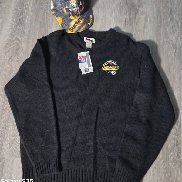 Pro Elite Pittsburgh Steelers Sweater Size L Black Wool NFL Embroidered