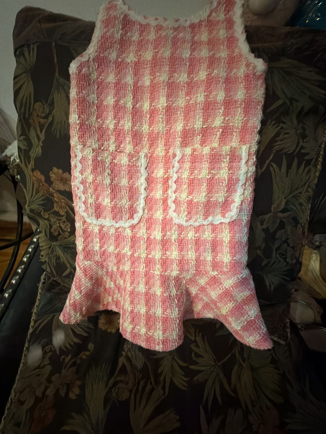 Badgley Mischka Pink Tweed Dress Size 3T Plaid Ruffle 4