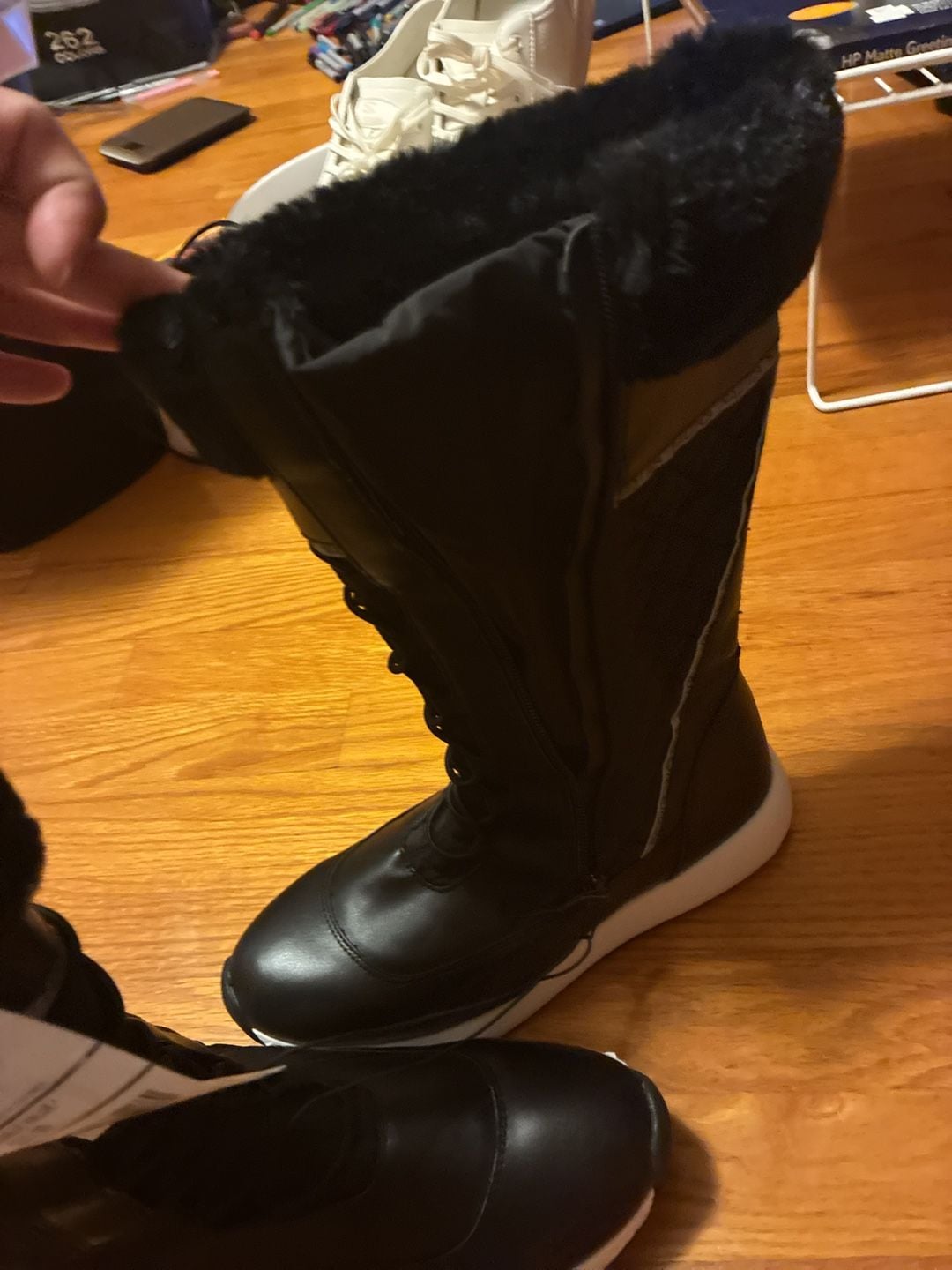 Nautica Everly Winter Boots Size 8 Black Quilted Faux Fur Snow Boot 8