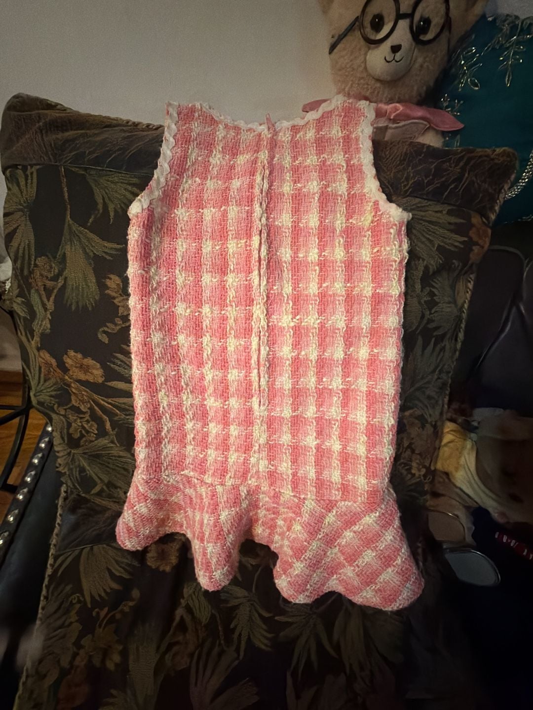 Badgley Mischka Pink Tweed Dress Size 3T Plaid Ruffle 5