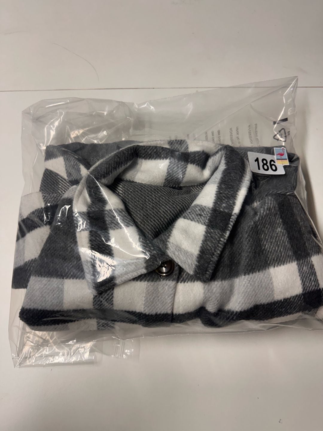 MLANM Plaid Shacket Size XL Grey White Button Down Long Sleeve Jacket 7