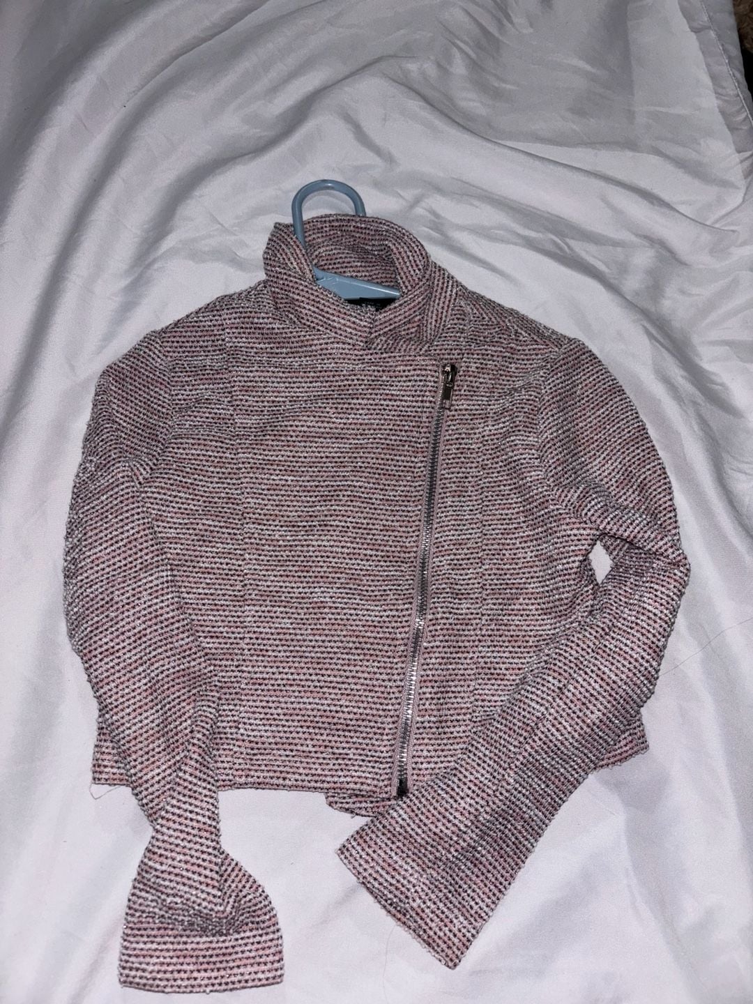 i.n. girl Jacket Size 6 Pink Metallic Tweed Asymmetrical Zip 4