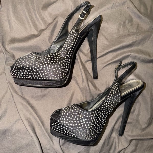 Herstyle Dauphine Size 11 Black Rhinestone Slingback Stiletto Heels