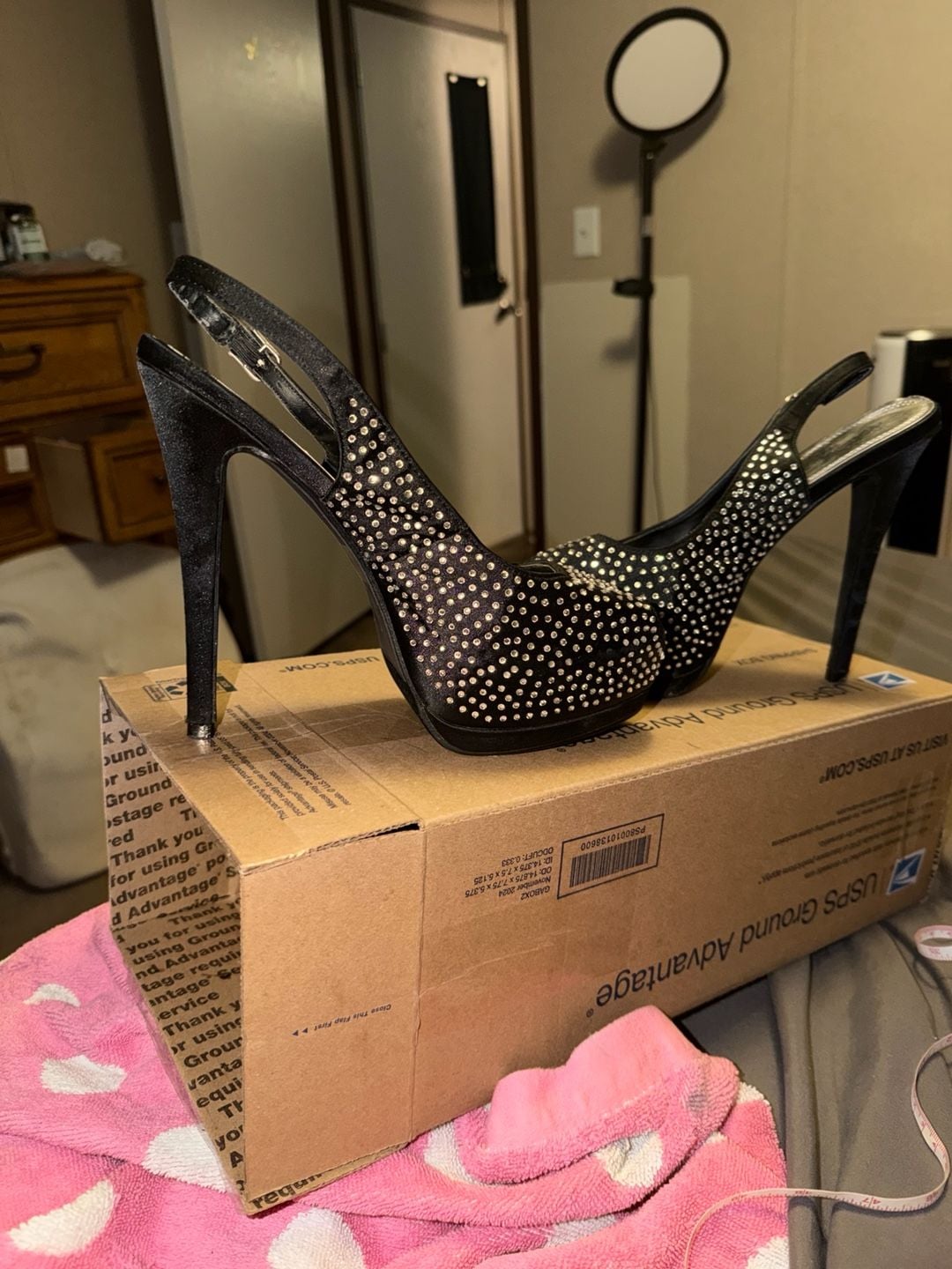 Herstyle Dauphine Size 11 Black Rhinestone Slingback Stiletto Heels 7