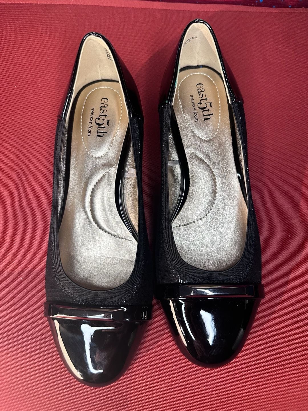 No.46 East 5th Memory Foam Wedge Heels Size 5 Black Patent Cap Toe 2