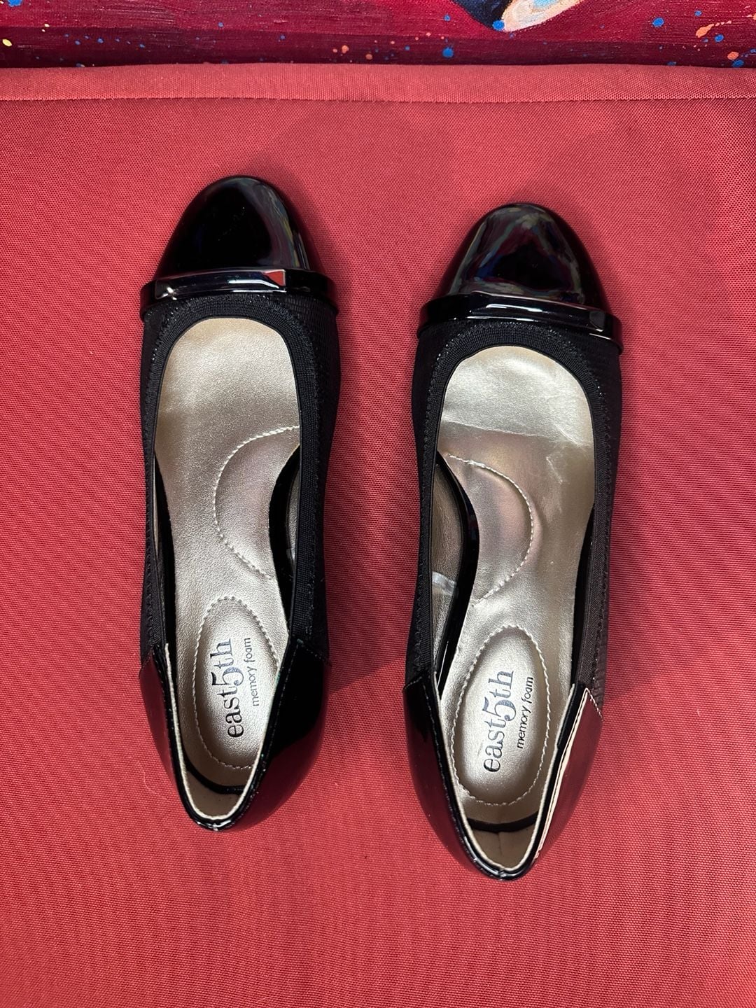 No.46 East 5th Memory Foam Wedge Heels Size 5 Black Patent Cap Toe 6