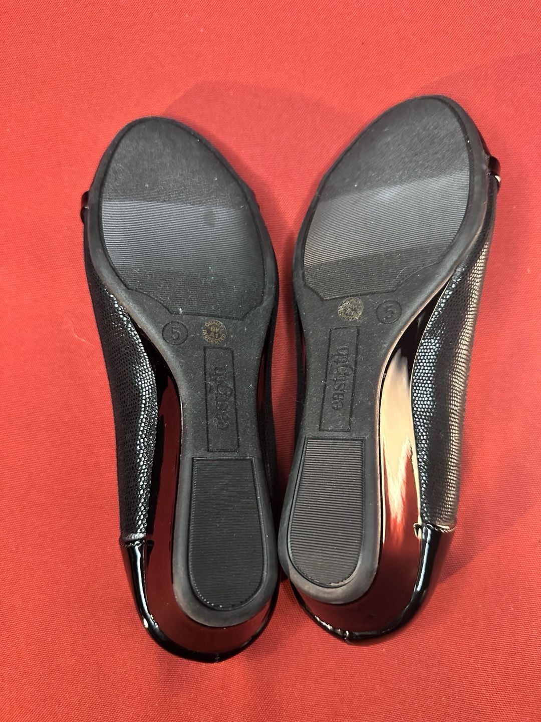 No.46 East 5th Memory Foam Wedge Heels Size 5 Black Patent Cap Toe 7