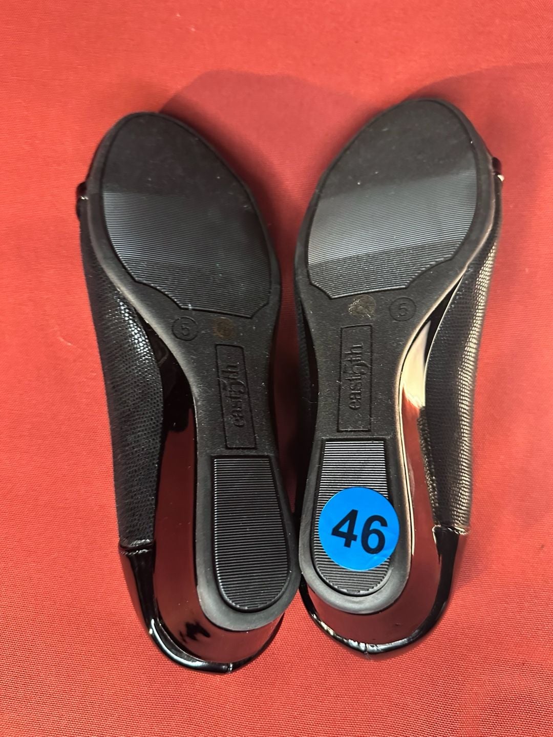 No.46 East 5th Memory Foam Wedge Heels Size 5 Black Patent Cap Toe 8