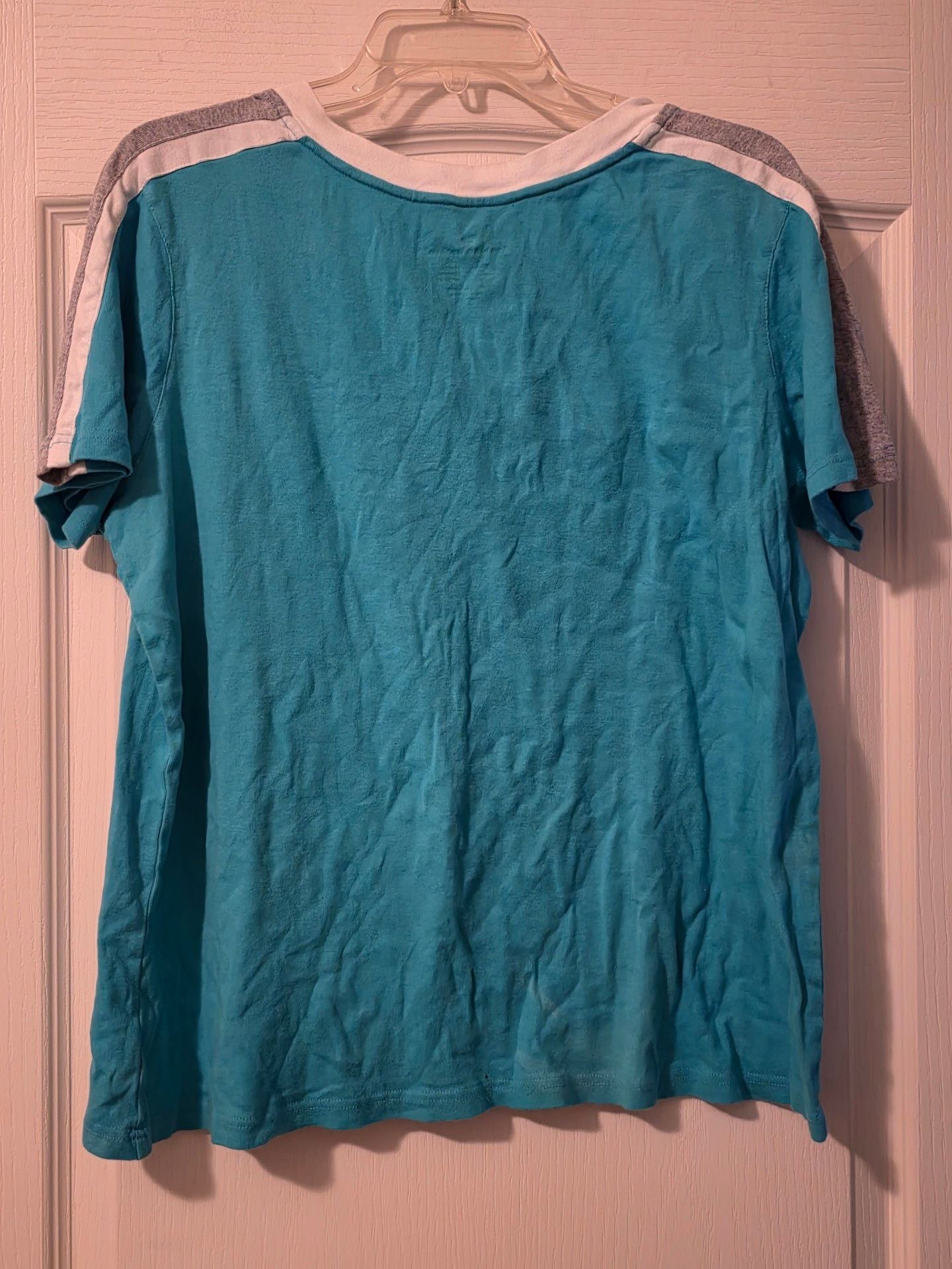 Woman Within Size Large Teal V-Neck Short Sleeve Cotton T-Shirt Gray Trim 4
