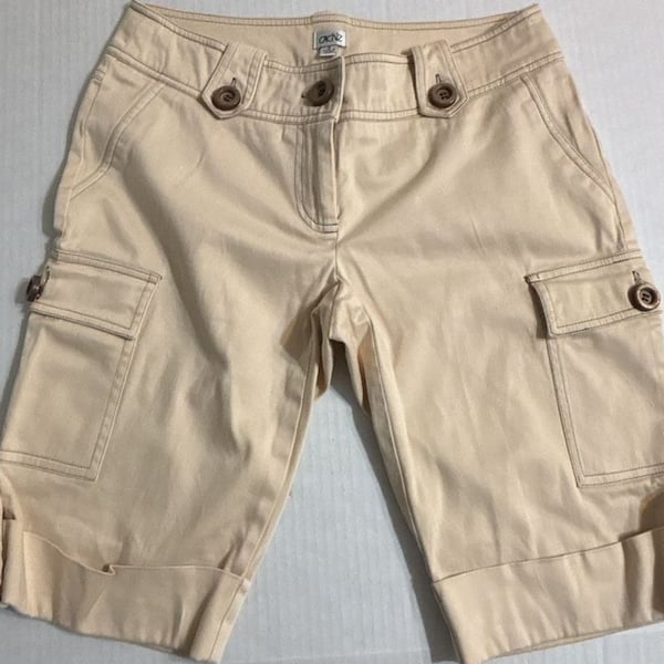 Button Strap Flat Front Chino Shorts Women's M Beige