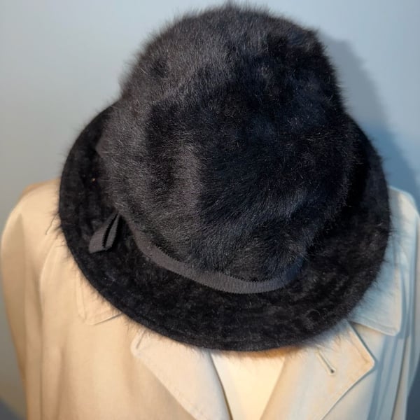 Vintage Kangol Bucket Hat Black Angora 1960s Made In England