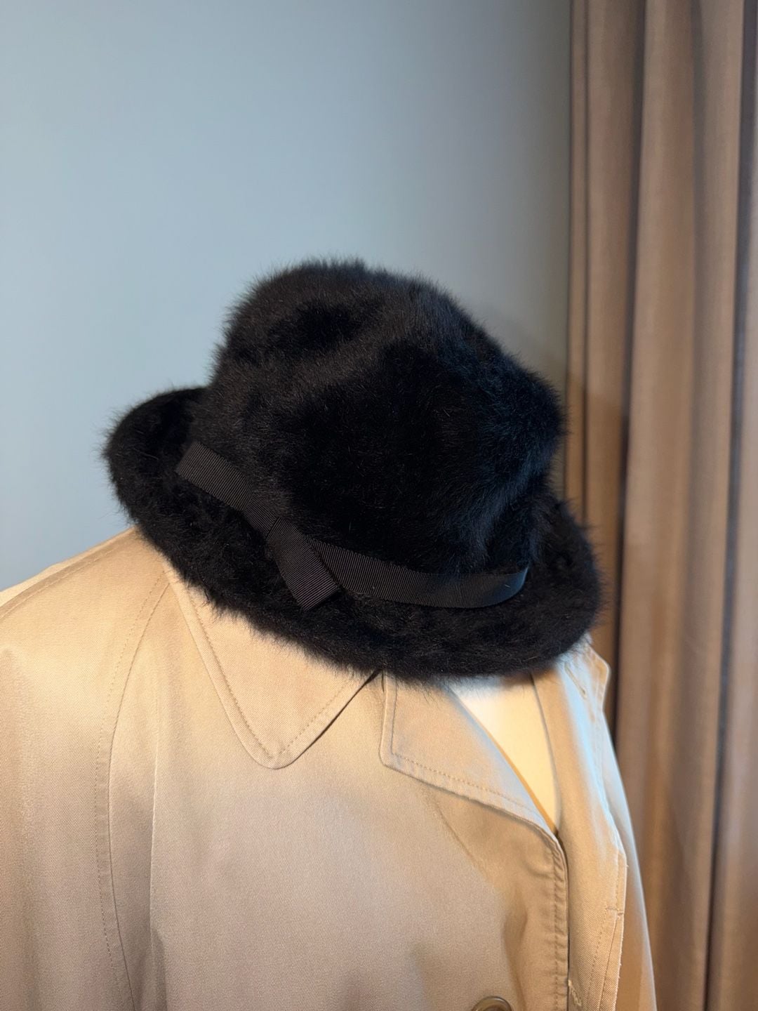 Vintage Kangol Bucket Hat Black Angora 1960s Made In England 3
