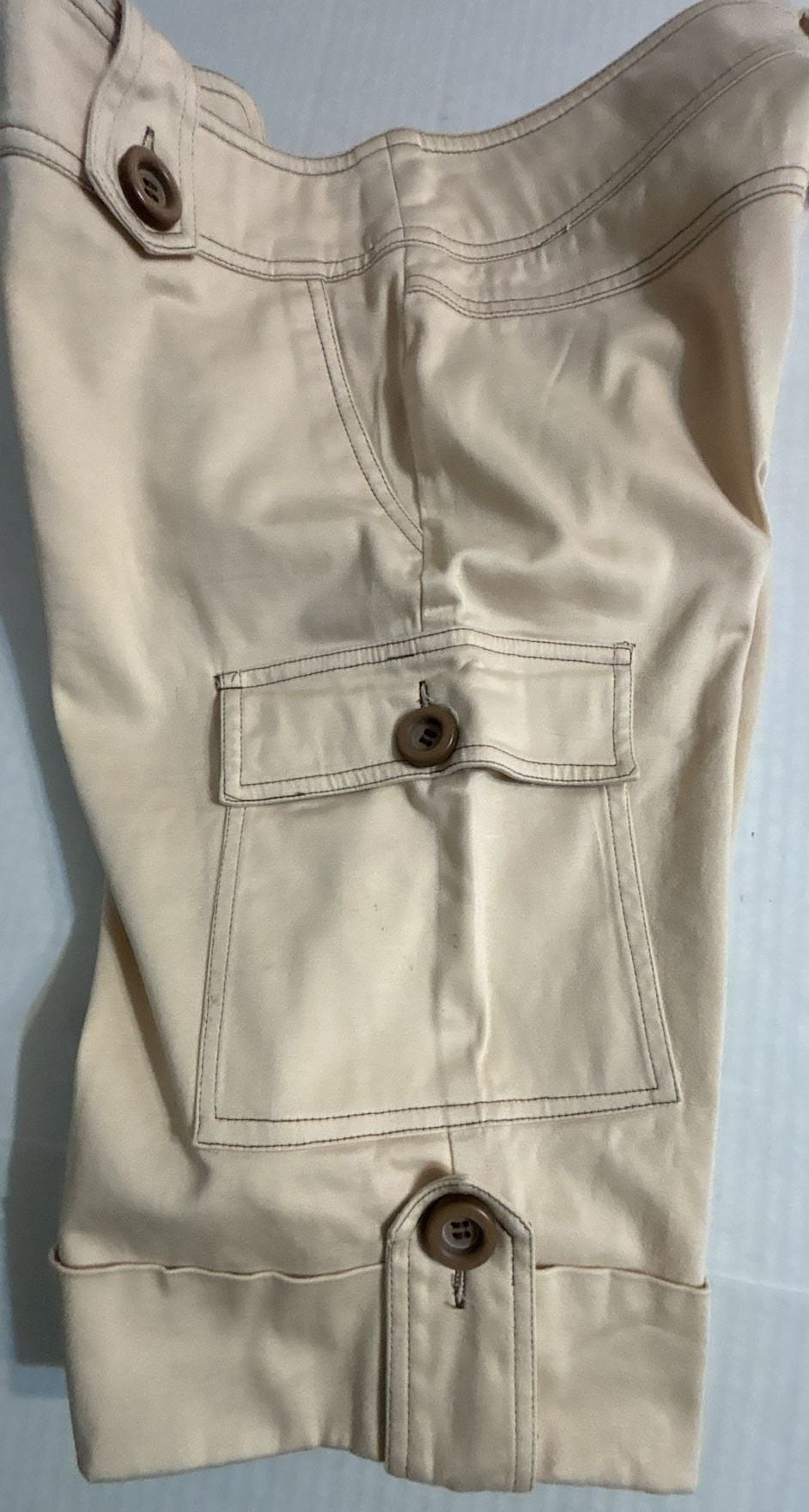 Button Strap Flat Front Chino Shorts Women's M Beige 4